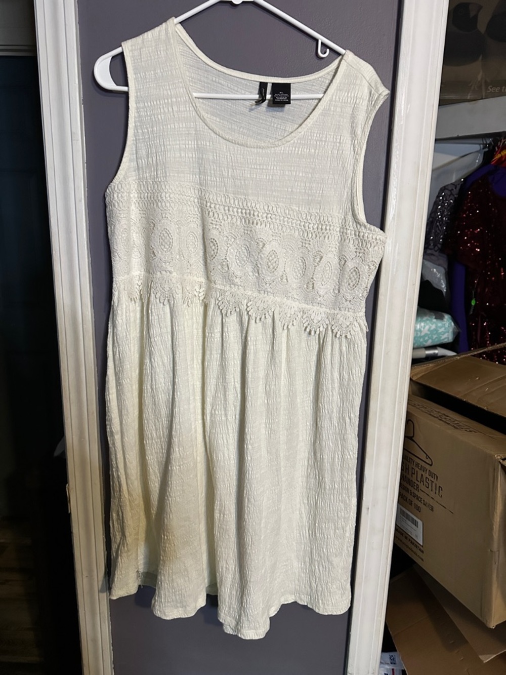 new directions Cream Sleeveless Crochet-Detail Girls' Dress